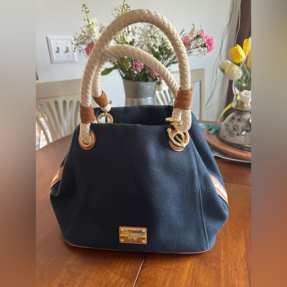 Michael Kors navy linen, nautical, hobo bag